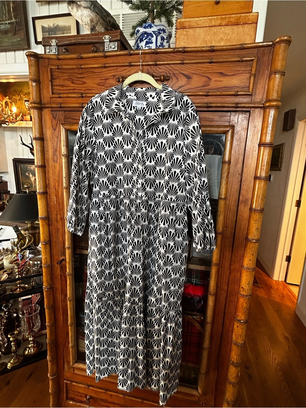 Tahari Black and White Printed Maxi Dress